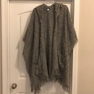 Hooded open front poncho